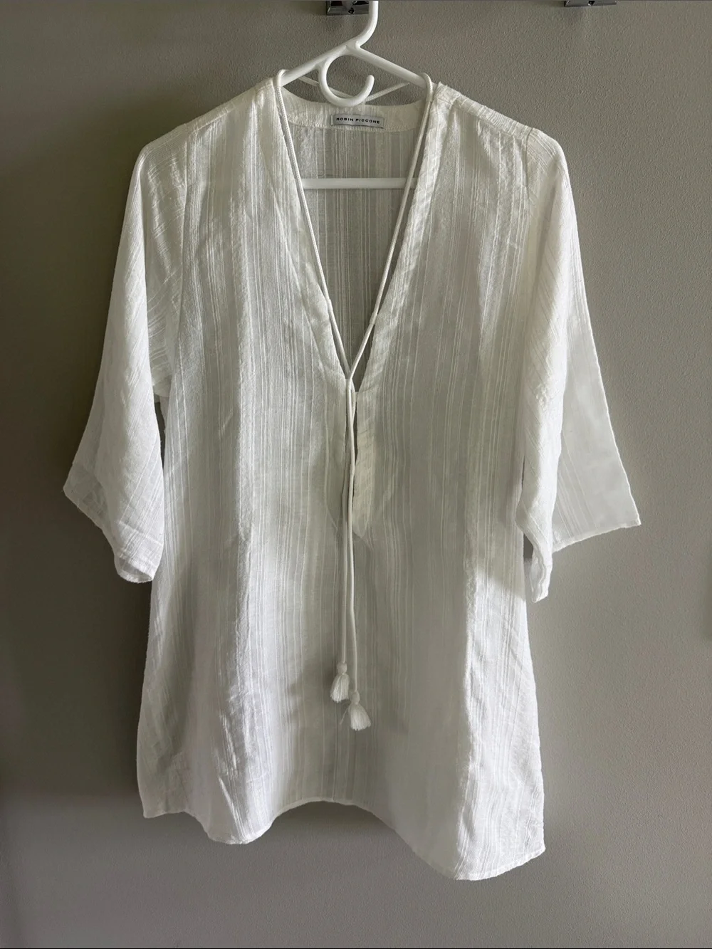 Robin Piccone White V-Neck Tassel Tunic/Cover Up